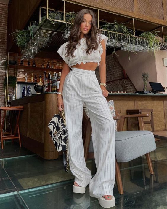 Striped Wide-Leg Pants and Platform Sandals